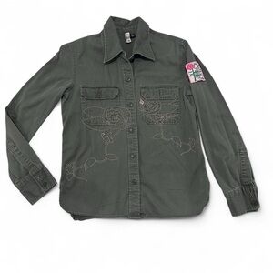 Volcom Green Button-Up Shirt with Embroidery